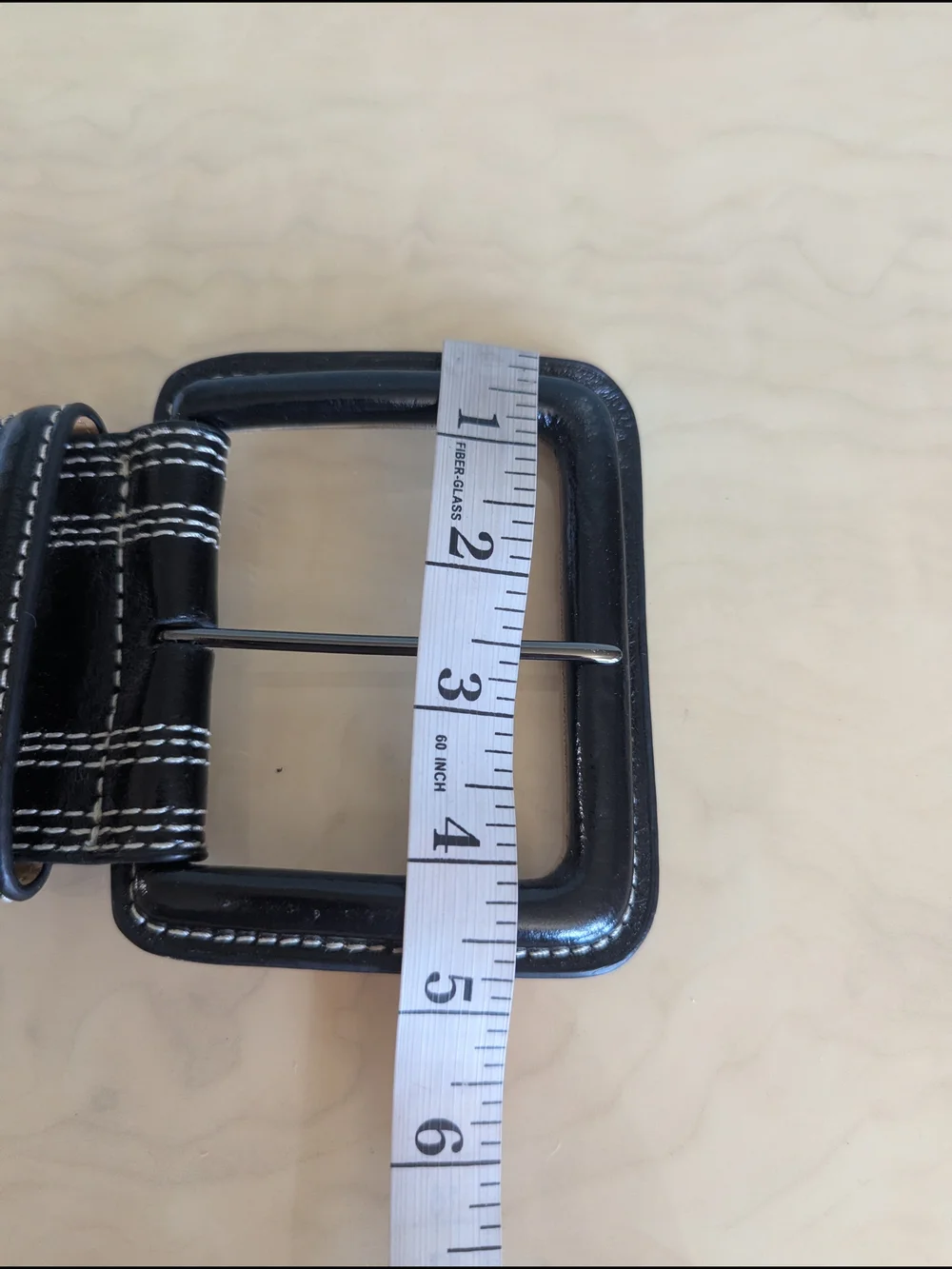 Worth Black Leather Belt with White Contrast Stitching